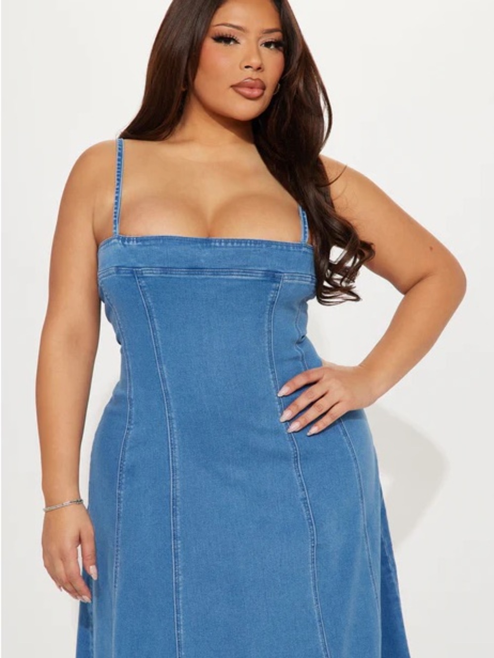 Blue Denim Square-Neck Midi Dress XL  NWT - Picture 2 of 5